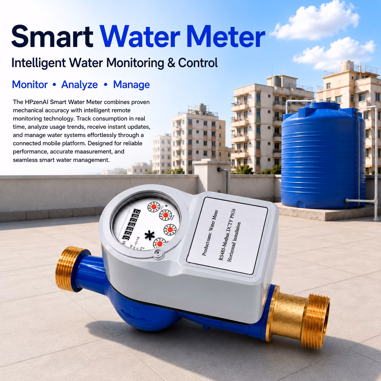 Multi-Jet Photoelectric Direct Reading Water Meter DN25 (1 in), Brass, With Valve image 7
