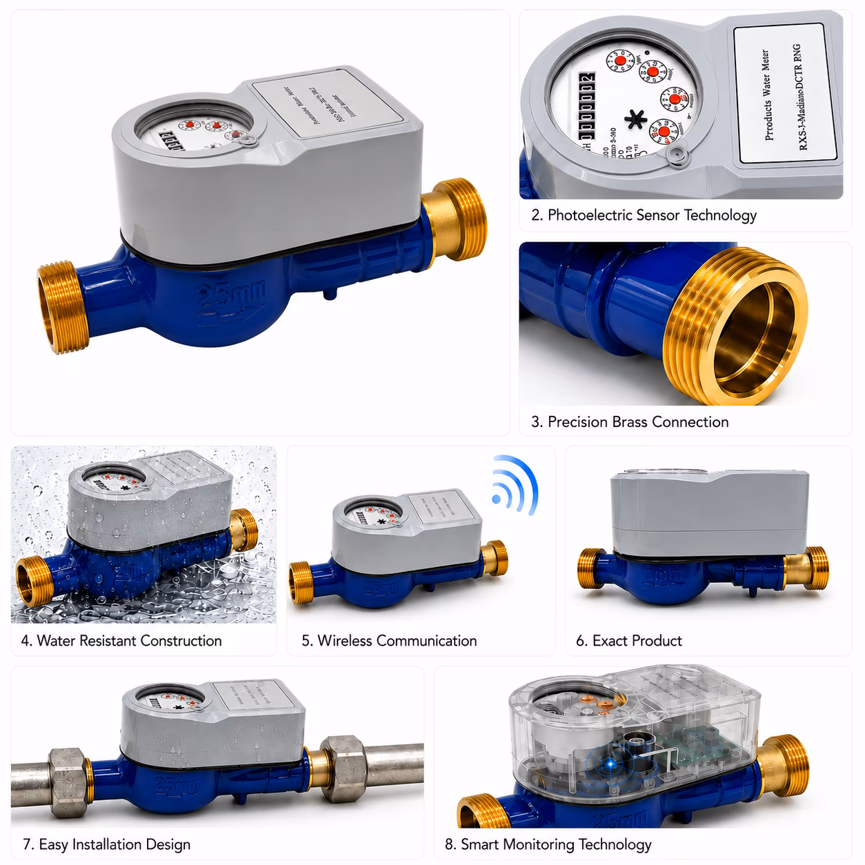 Multi-Jet Photoelectric Direct Reading Water Meter DN25 (1 in), Brass, With Valve image 3