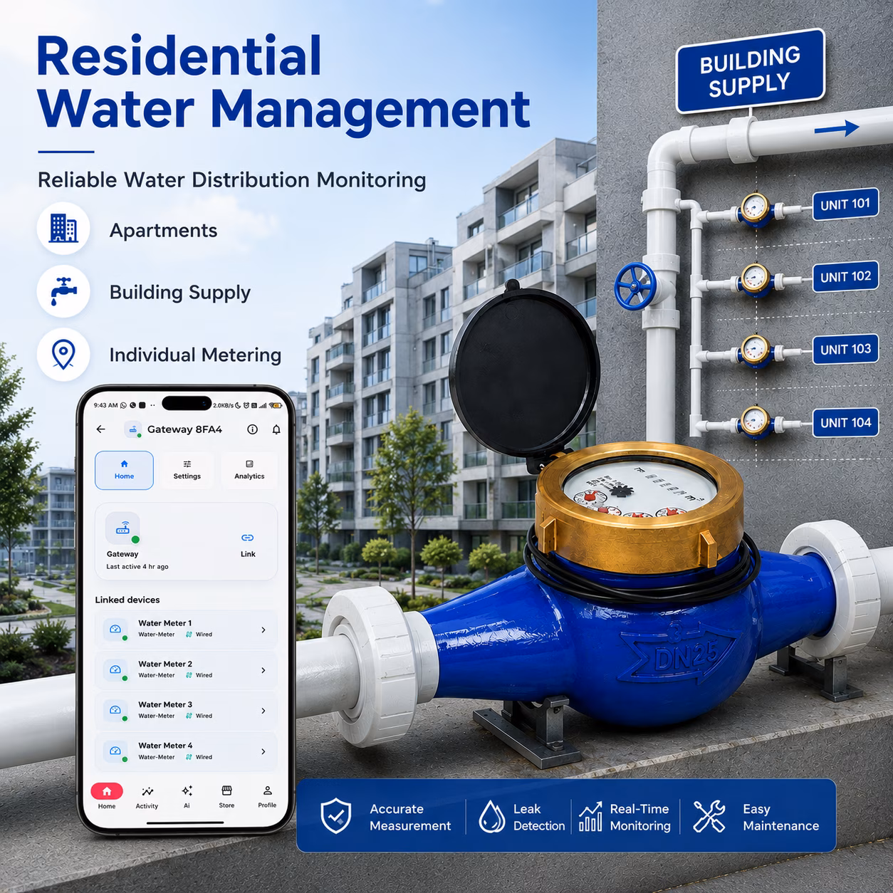 Multi-Jet Photoelectric Direct Reading Water Meter DN20 (3/4 in), Cast Iron, Smart image 5
